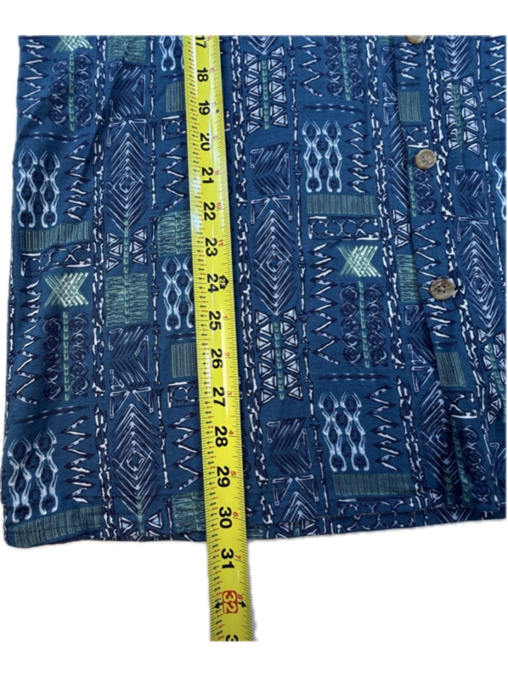 Morro Bay Rayon Hawaiian Shirt Men’s Medium Blue Tribal Geometric Camp Shirt - Picture 5 of 6